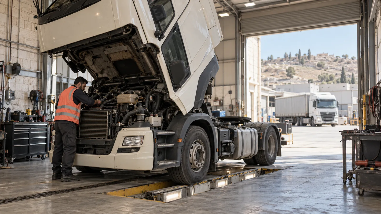 משאית במפרץ שירות גבוה, תא נהג מוטה קדימה